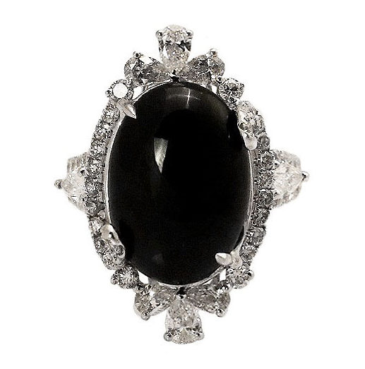 Oval Black Jade Diamond Ring